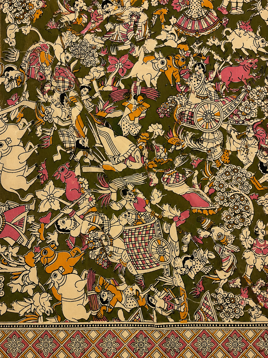 Olive Green Village Motif Silk Duppatta