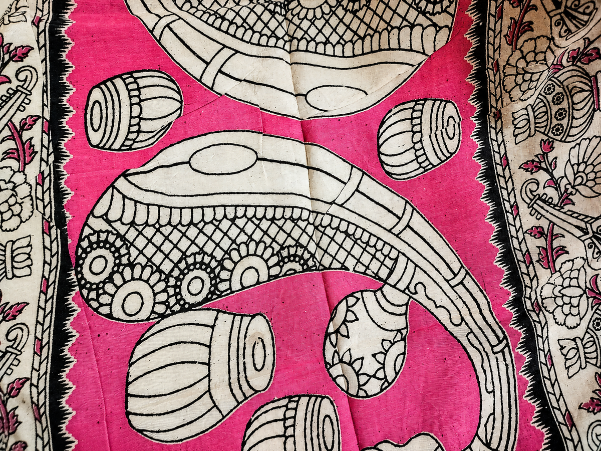 Pink Elephant Motif Print Silk Duppatta