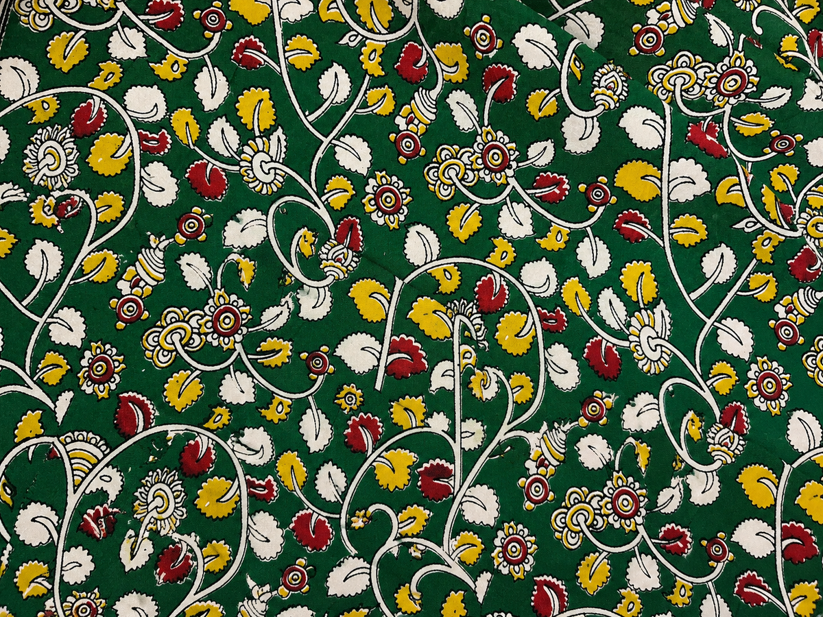Green Floral Print Silk Duppatta