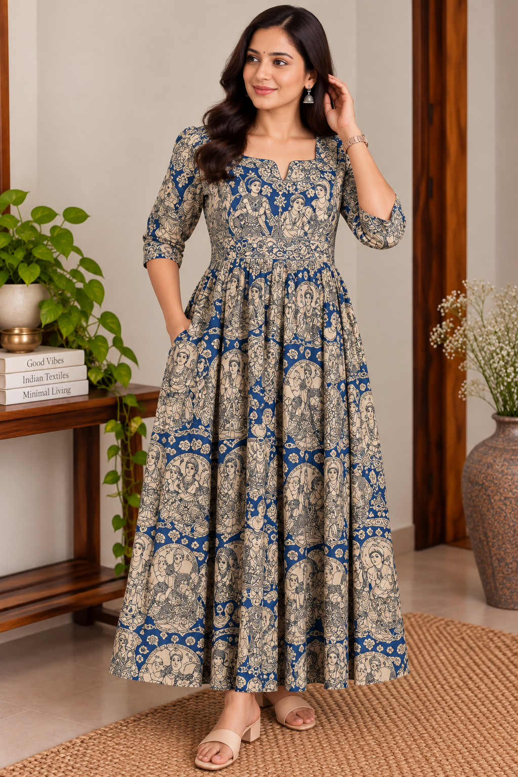 Blue Devi motif print frock