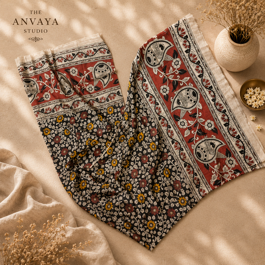 Black and Red Floral Print  CottonDuppatta