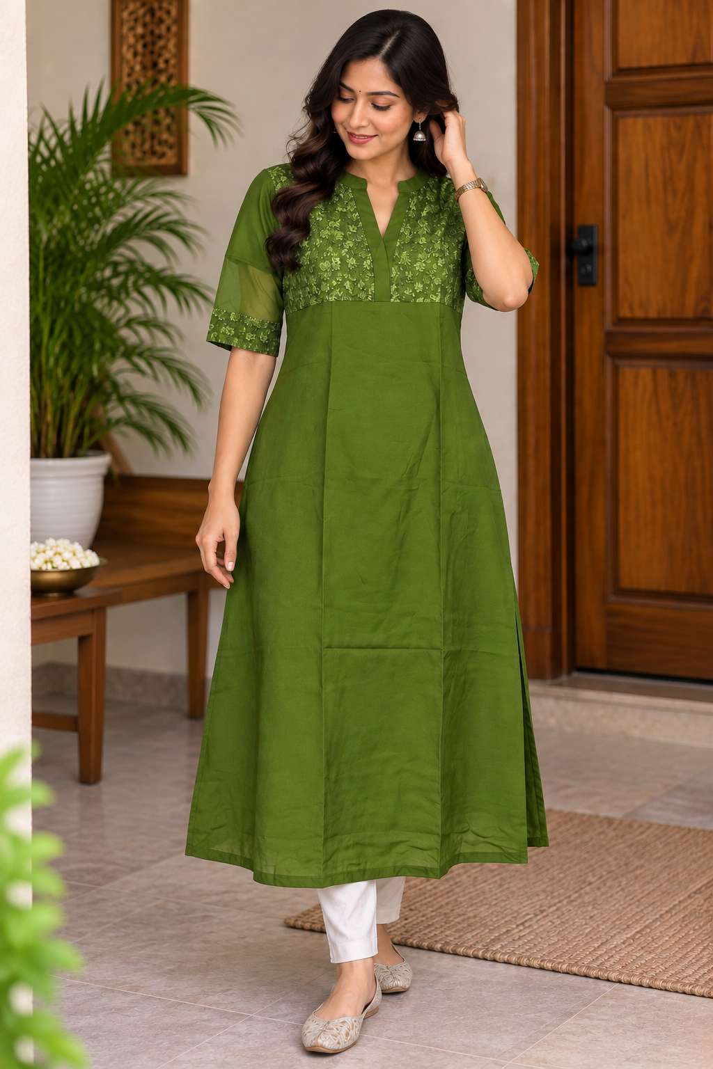 Georgette Straight cut kurti with collar