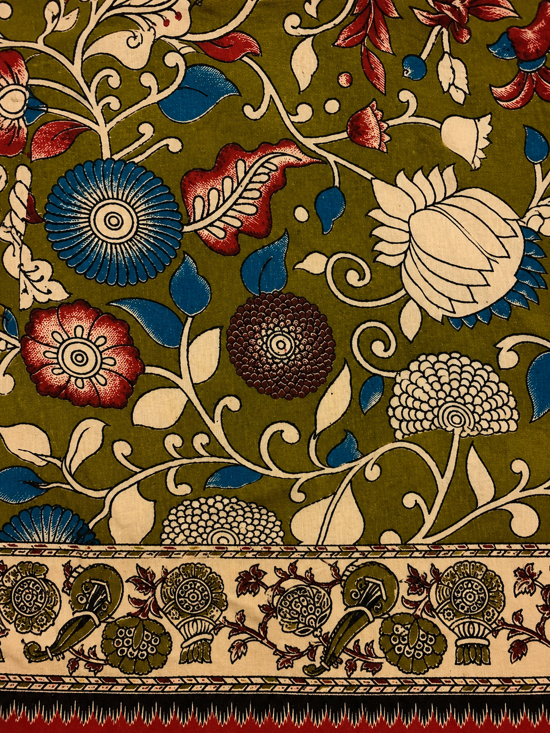 Olive Green and Brown Floral print Cotton duppatta