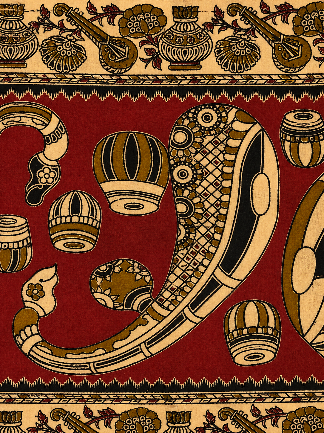 Olive Green and Brown Floral print Cotton duppatta