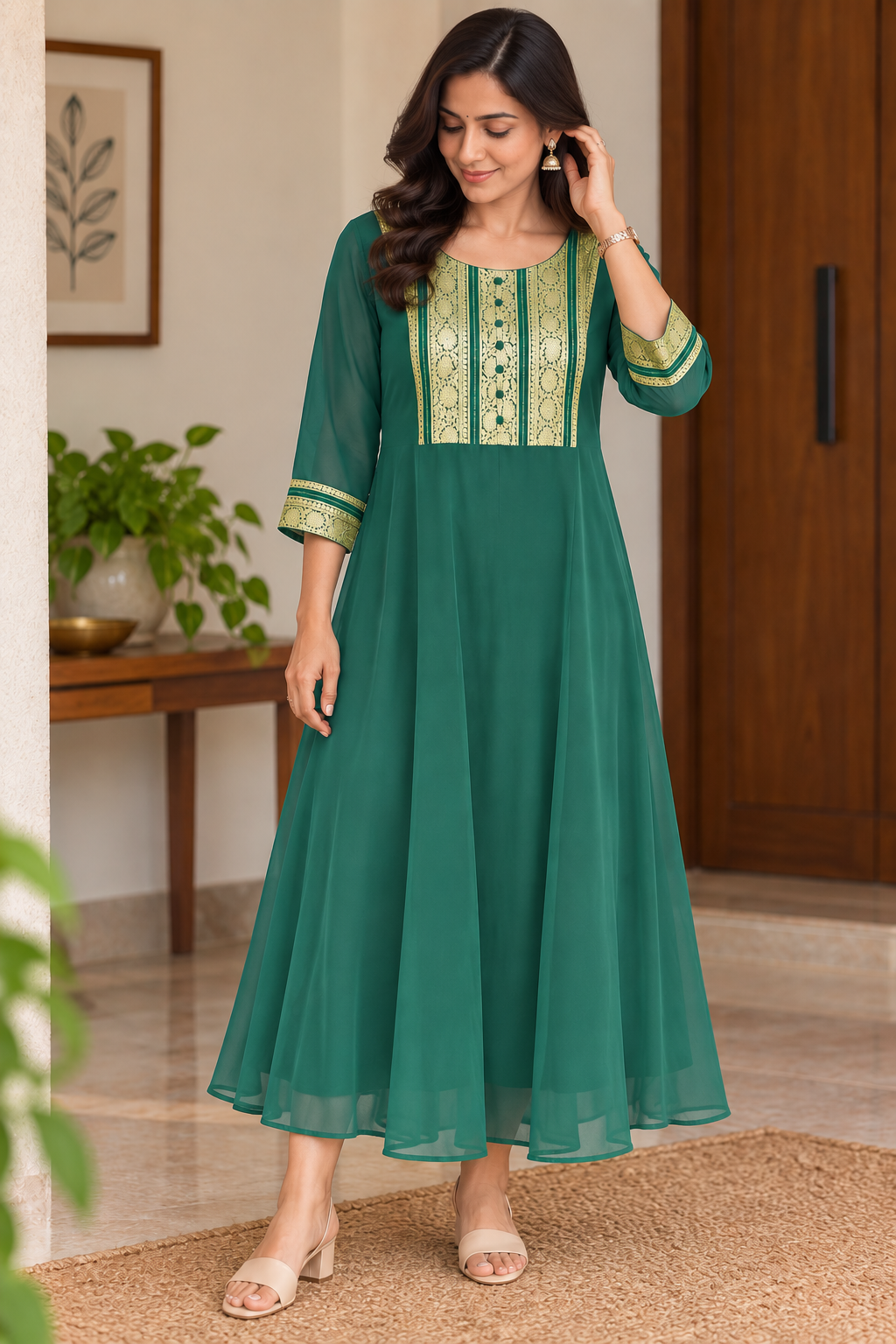 Georgette Aline with border neck pattern