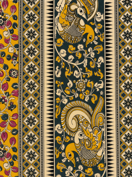Yellow floral print Silk Duppatta