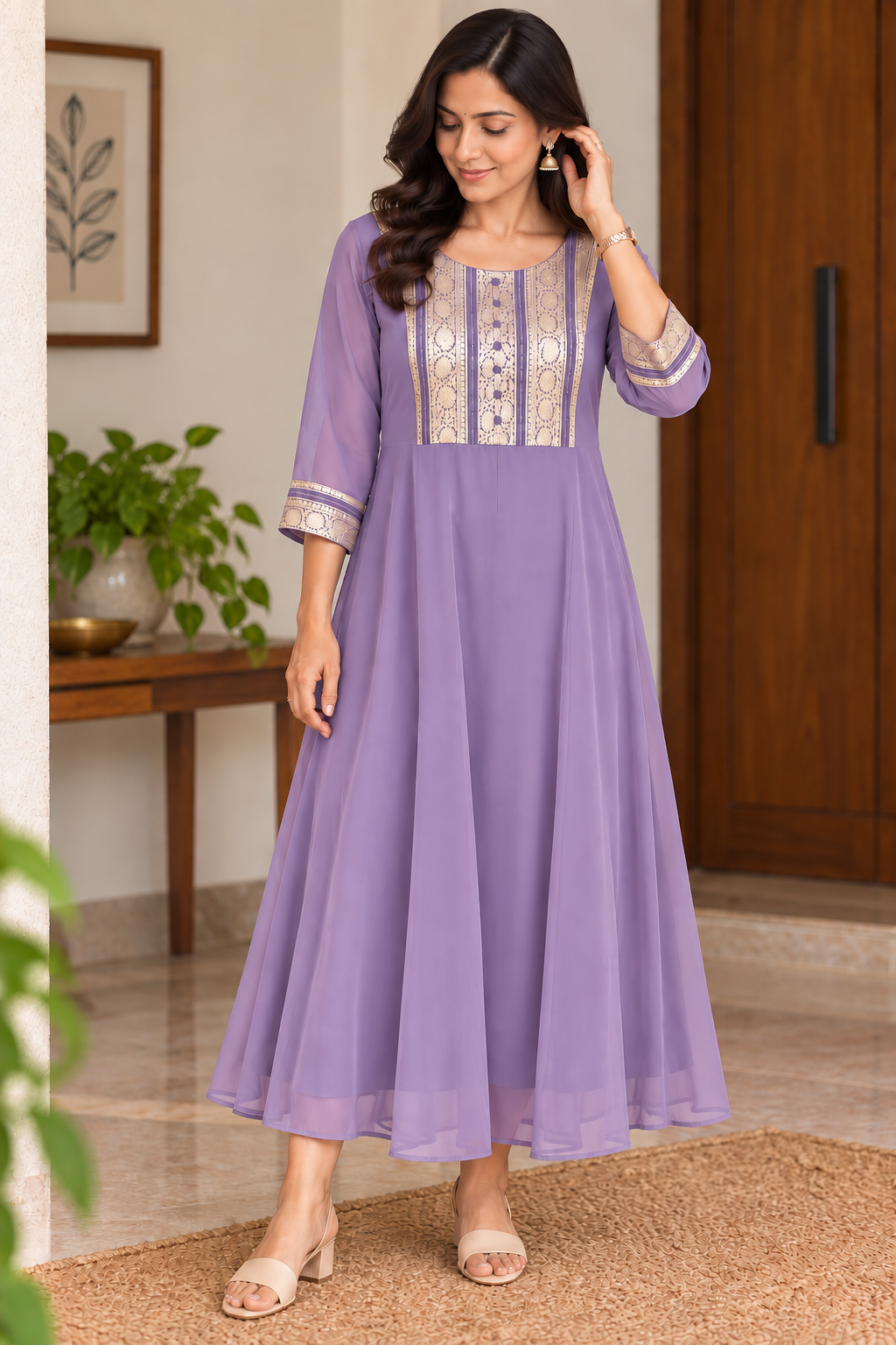 Georgette Aline with border neck pattern