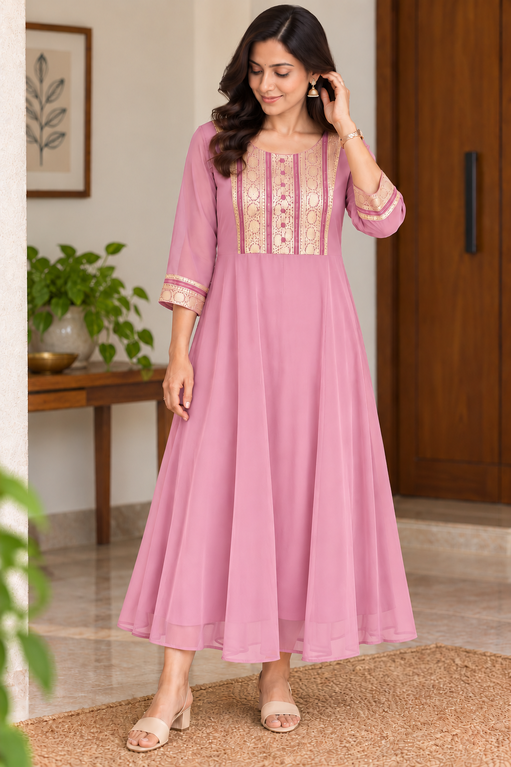 Georgette Aline with border neck pattern