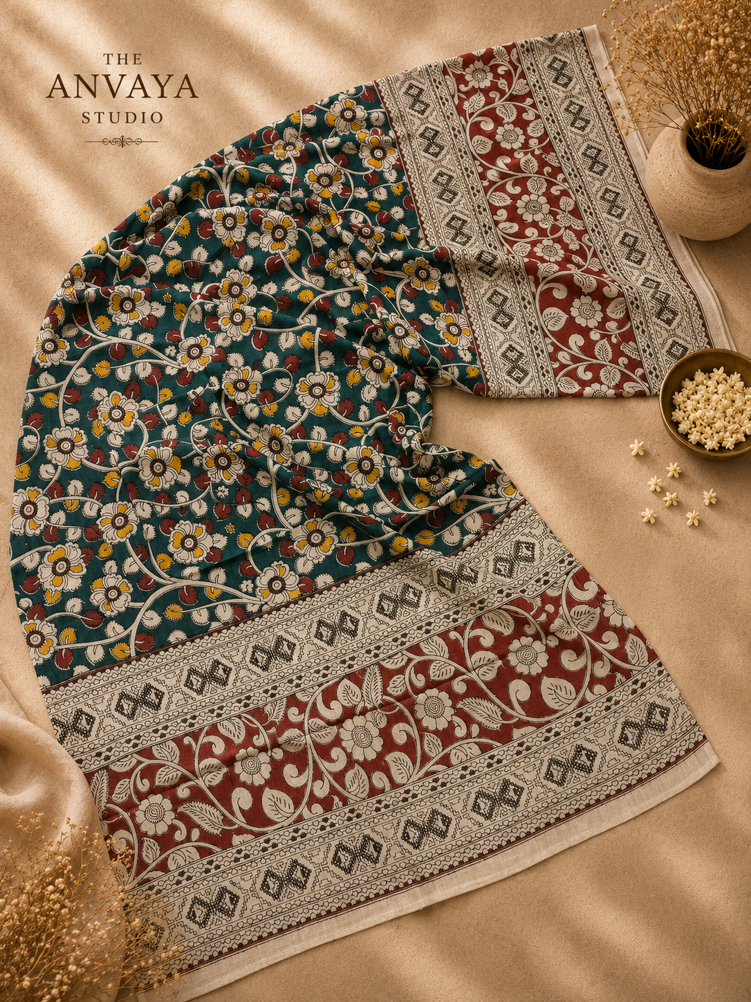 Green floral Cotton duppatta