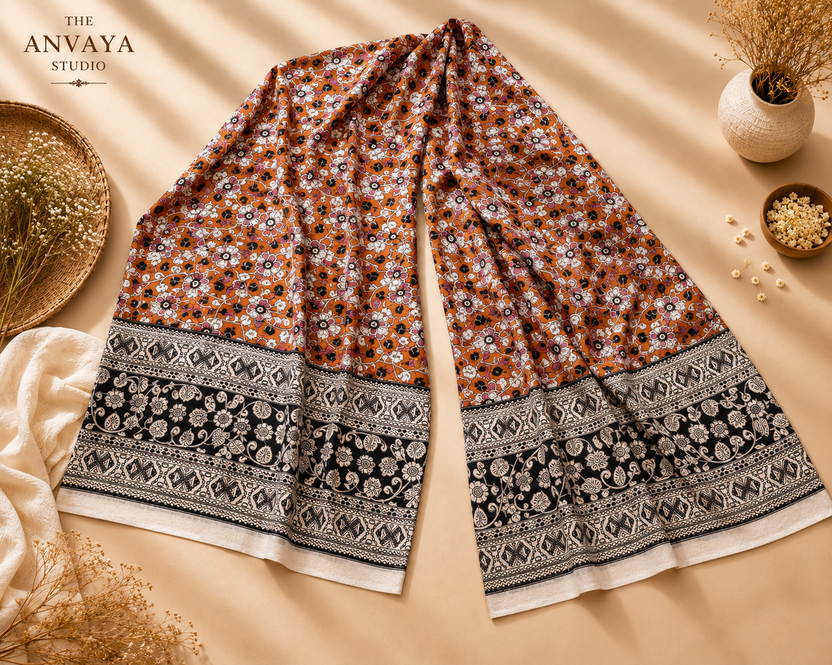 Mustard Yellow floral print cotton Duppatta