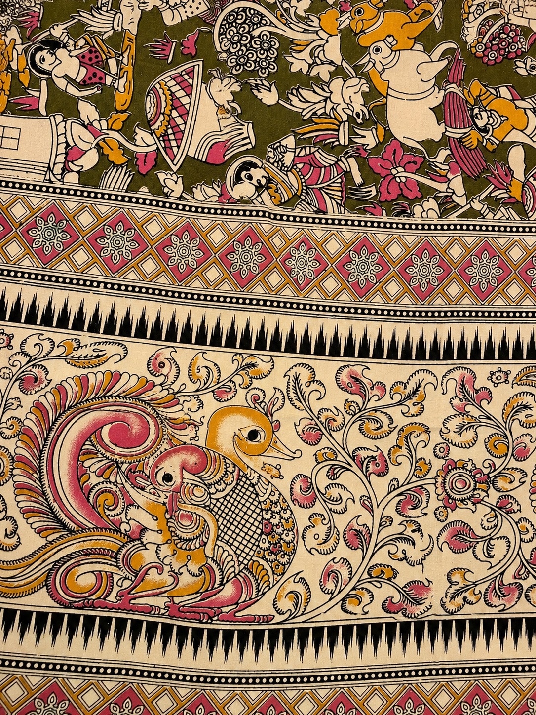 Olive Green Village Motif Silk Duppatta