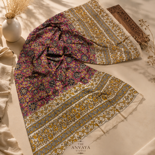 Pink Floral Print Silk duppatta