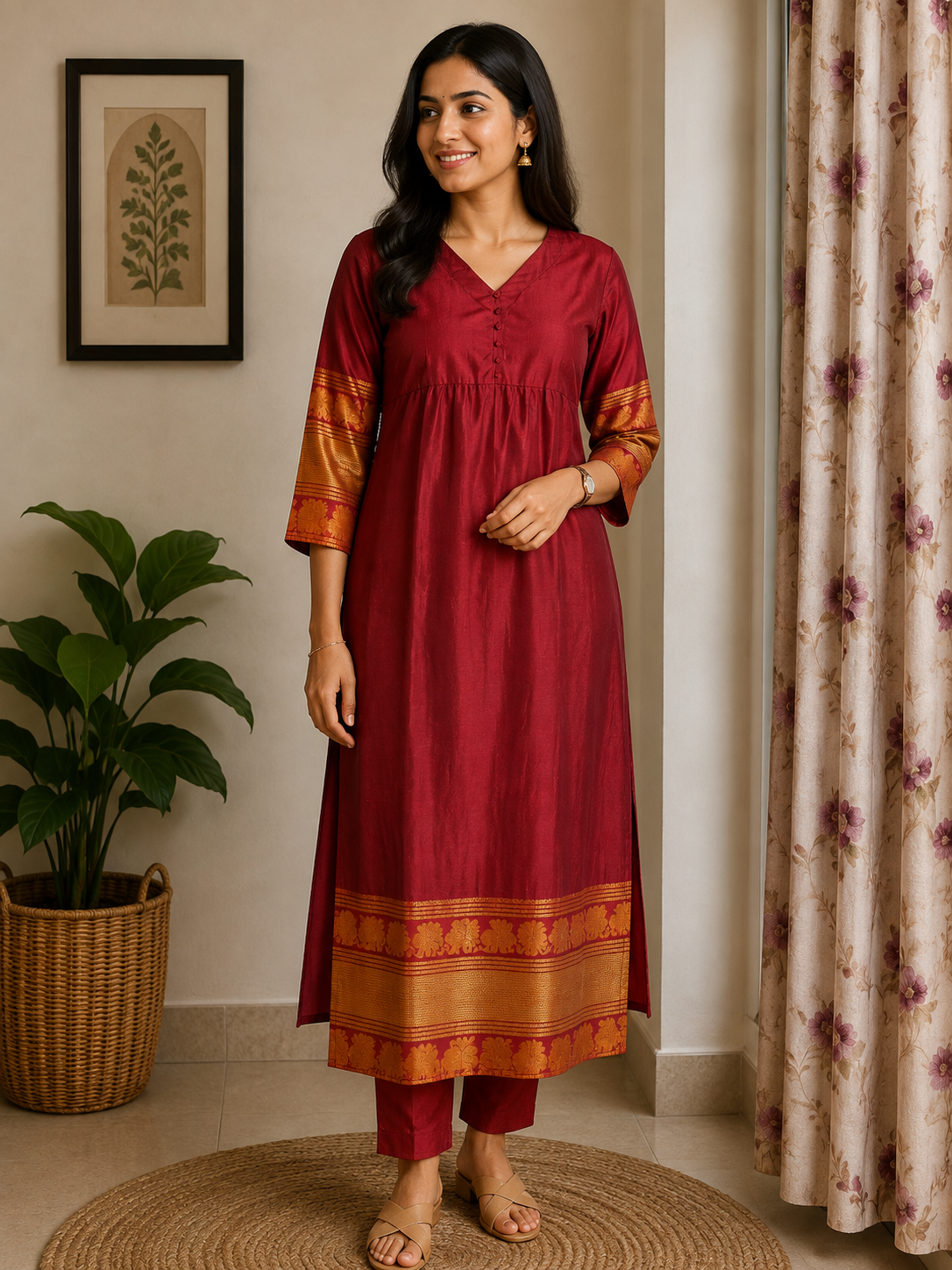 Straight Cut Soft silk Kurti
