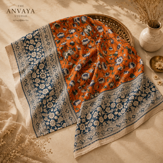 Orange Floral Cotton Duppatta