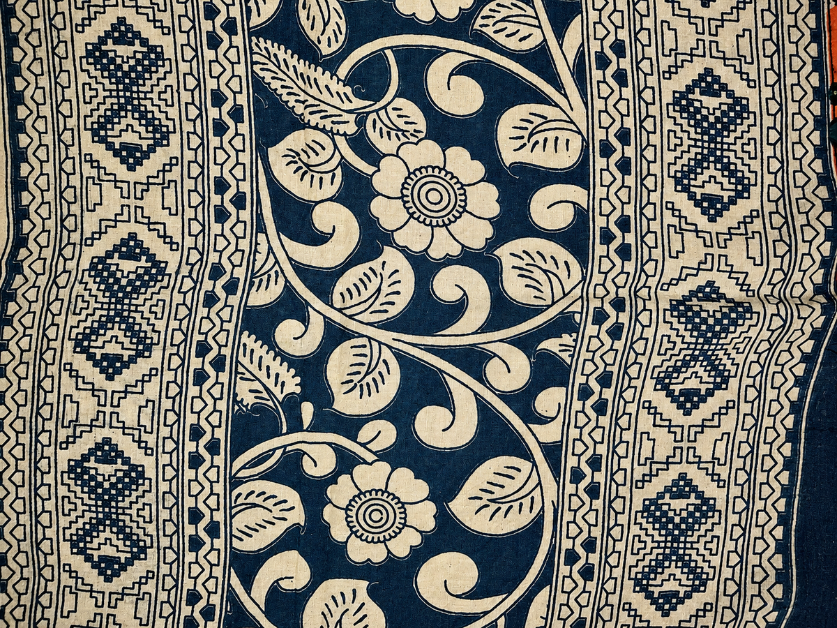 Orange Floral Cotton Duppatta