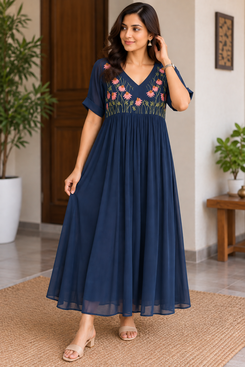 Georgette Floral neck frock