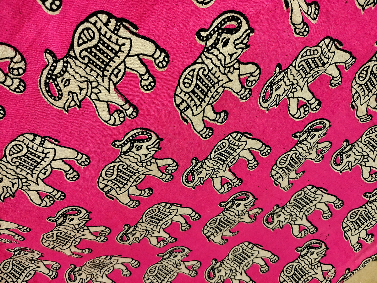 Pink Elephant Motif Print Silk Duppatta