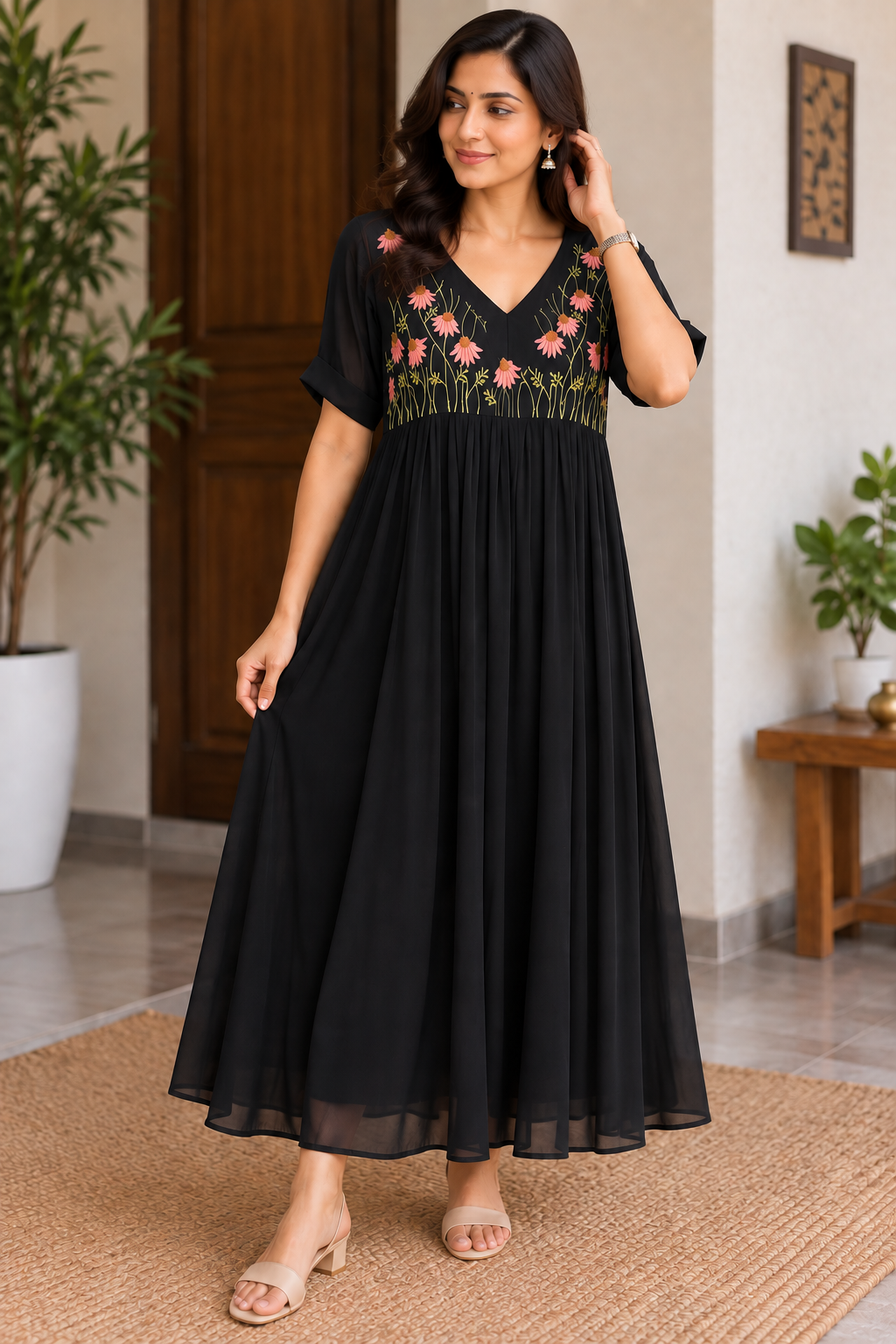 Georgette Floral neck frock