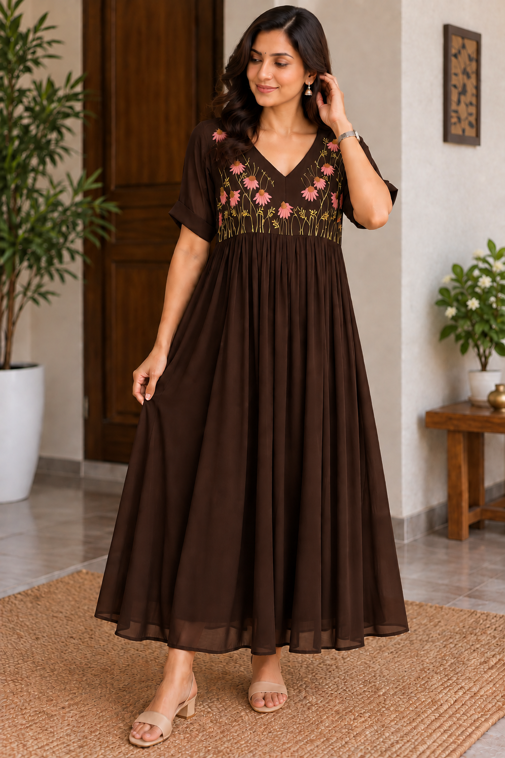 Georgette Floral neck frock