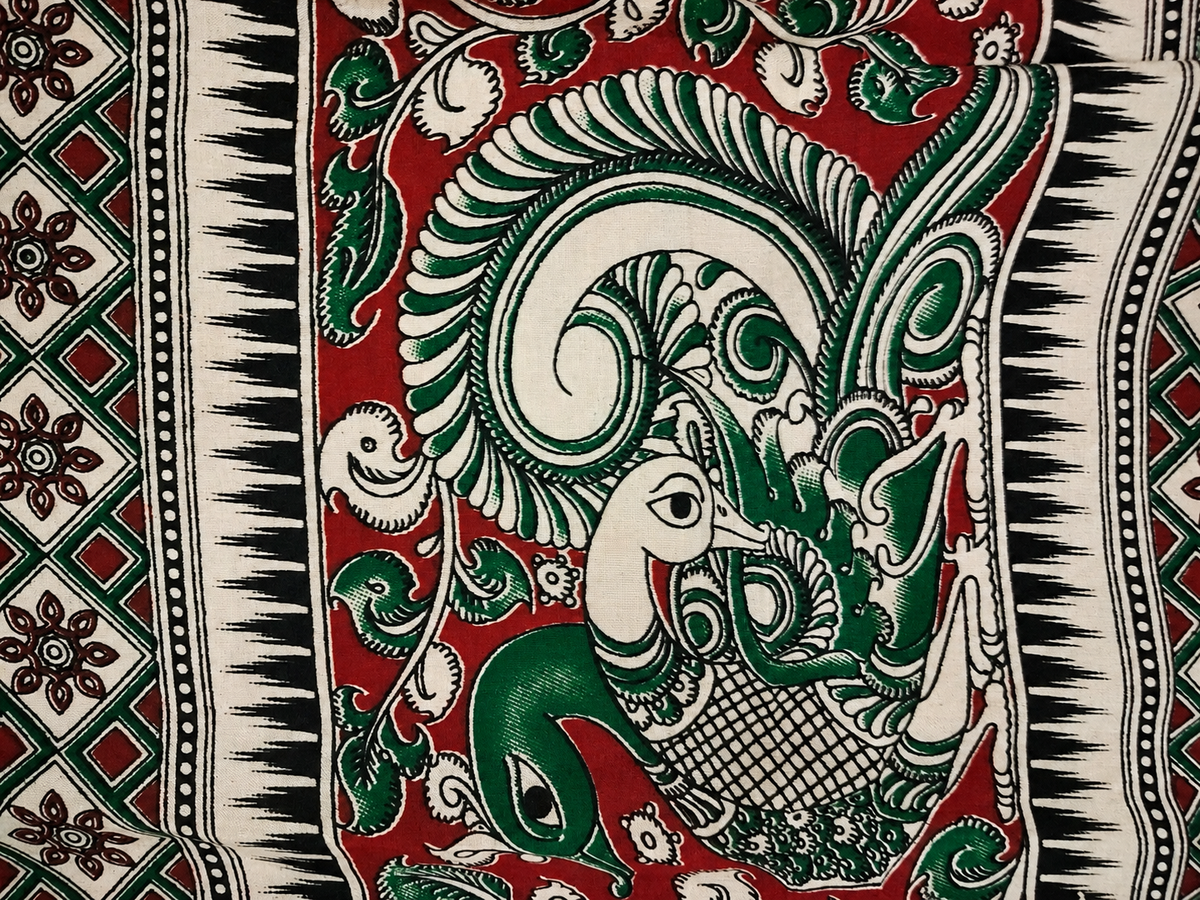 Green Floral Print Silk Duppatta