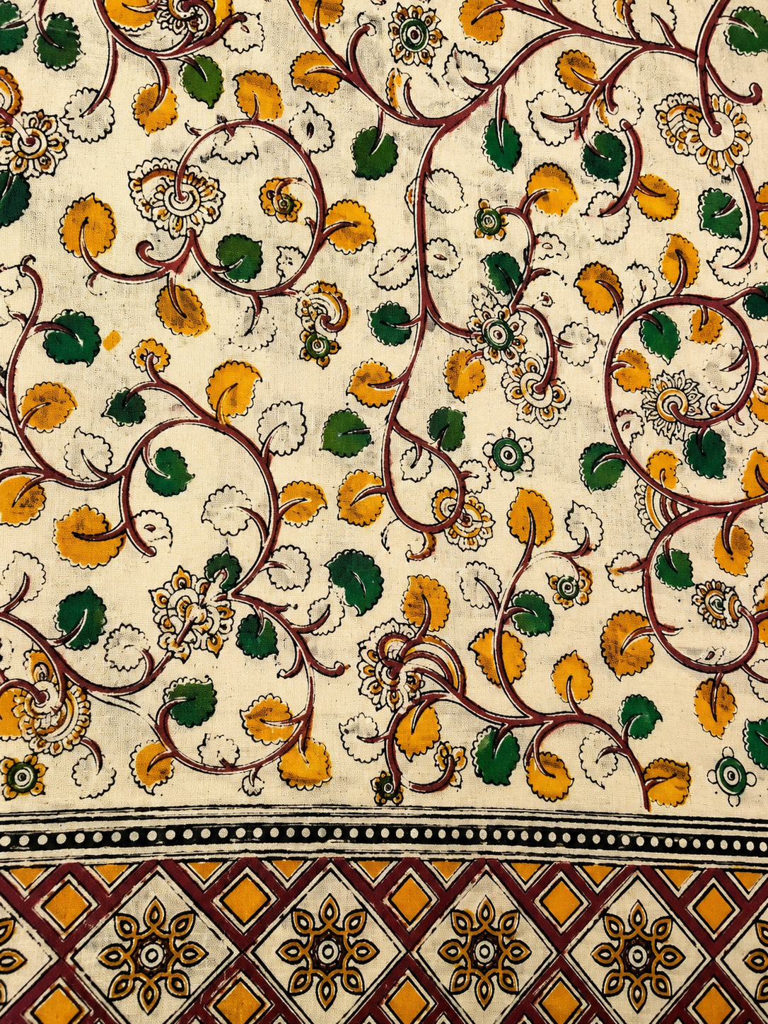 Cream and Yellow Floral Print Silk Duppatta