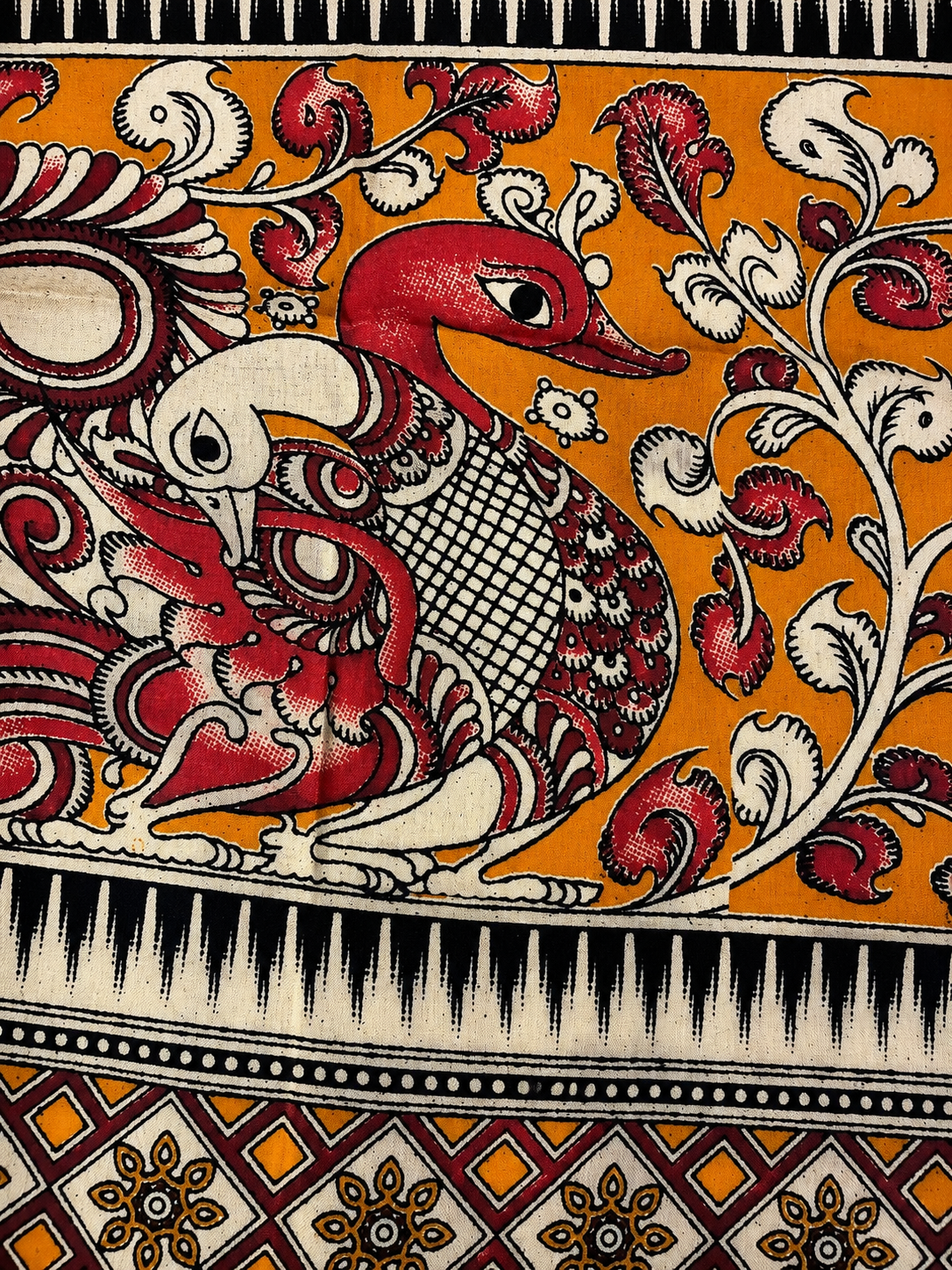 Cream and Yellow Floral Print Silk Duppatta
