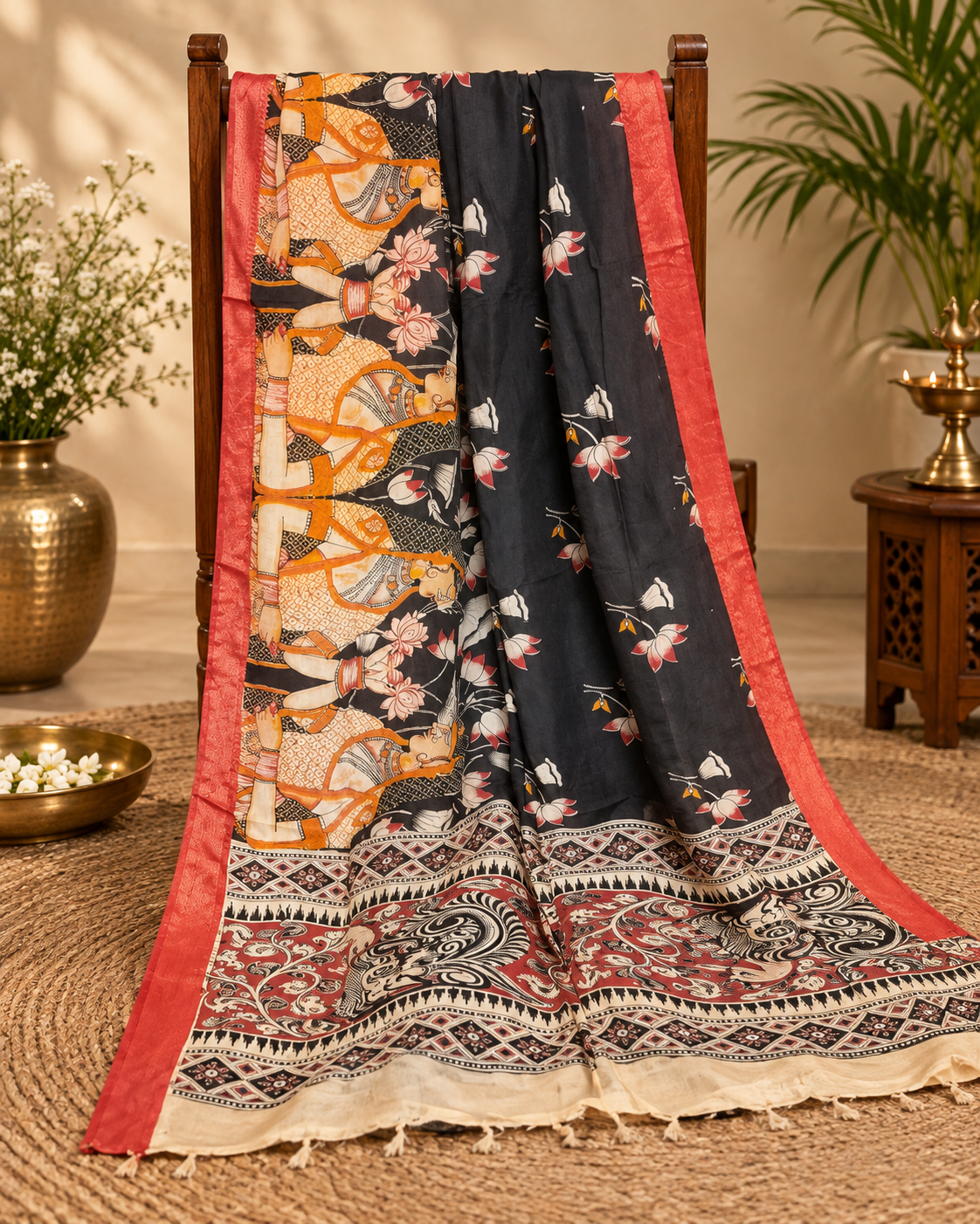 Black and Red Chennuri silk dupatta