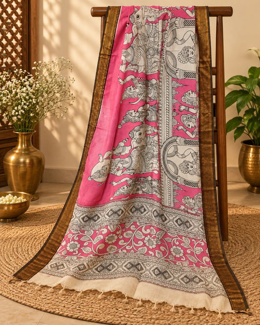 Pink and Black Chennuri silk Dupatta