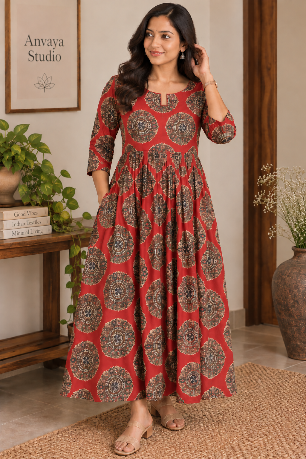 Red floral pattern frock