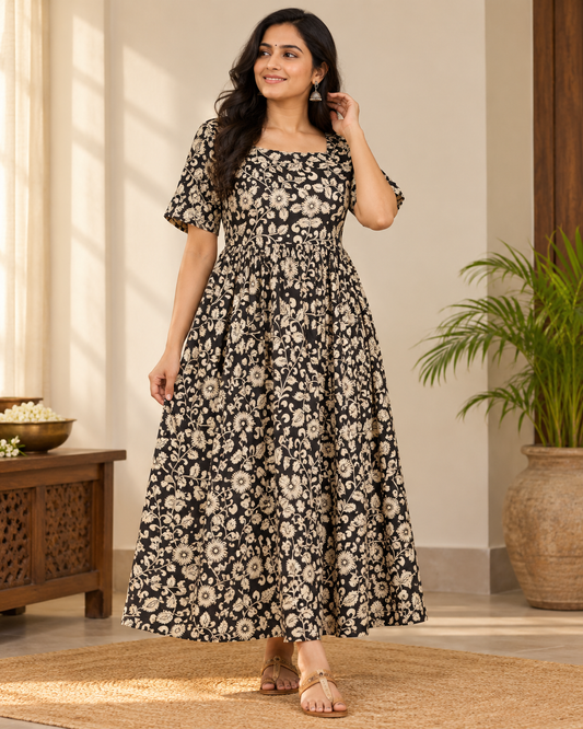 Black floral print frock