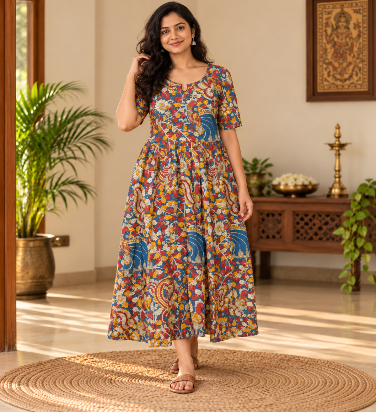 Floral blue and red frock