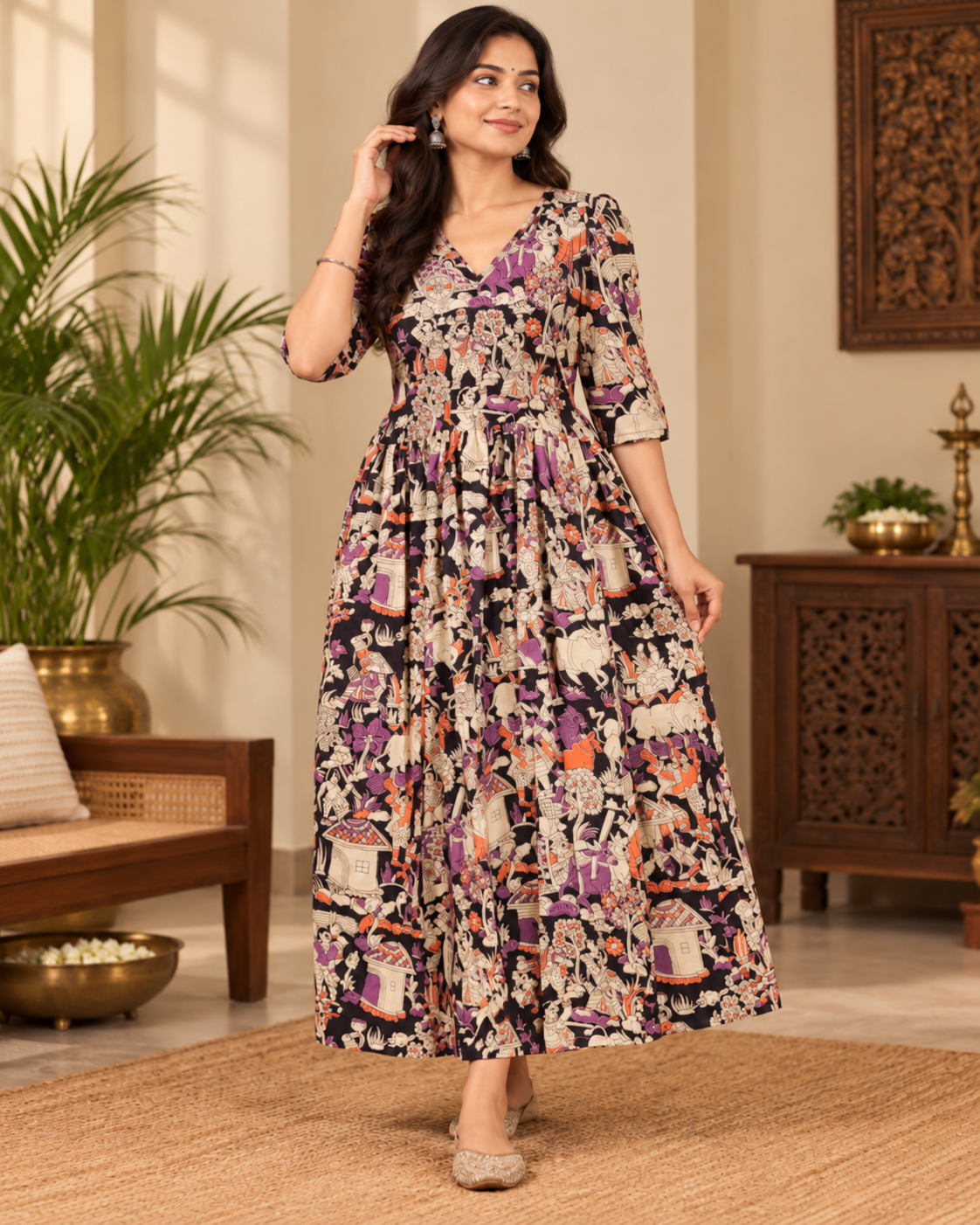 Black and white village print frock