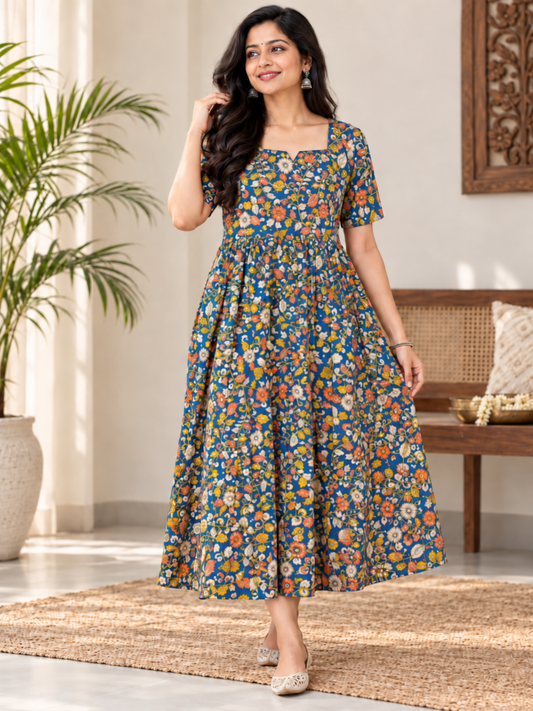 Blue floral print frock